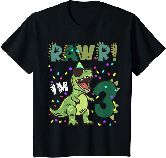 Kids Rawr Im Three Rex Dinosaur Birthday Boy Youth Kids T-Shirt