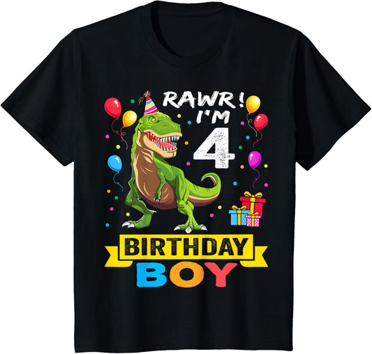 Kids 4 Year Old Shirt 4th Birthday Boy T Rex Dinosaur T-Shirt T-Shirt