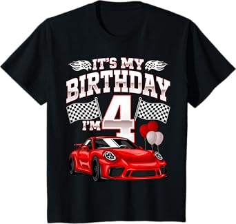Kids It's My Birthday I'm 4 Kids Car Racing 4th Birthday Party T-Shirt