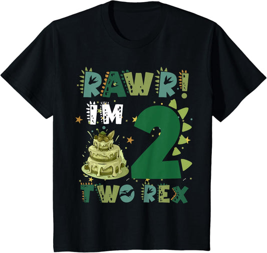 Kids Rawr Im Two Rex Dinosaur Birthday Boy Youth Kids T-Shirt