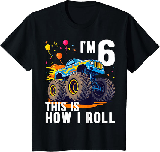 Kids Birthday Monster Truck 6 Year Old Boy 6th Birthday Party T-Shirt