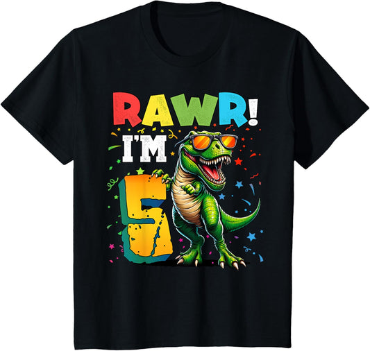 Kids Rawr I'm 5 5th Birthday T Rex Dinosaur Party Shirt for Boys T-Shirt