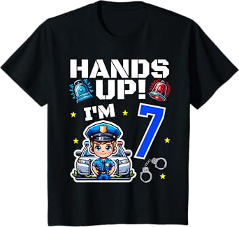 Kids 7th Birthday Boy Police Car Policeman 7 Years Old Officer T-Shirt