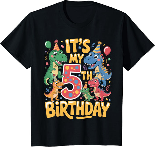 Kids 5 Year Old Dinosaur Lover Boys Kids 5th Birthday Dinosaur T-Shirt