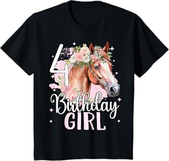 4th Birthday Horse Girl Fourth birthday girl 4 years old T-Shirt