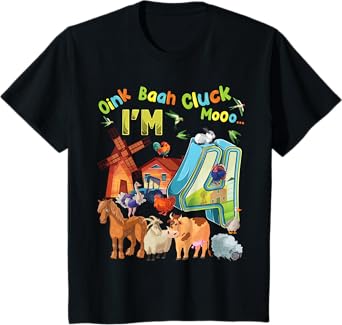 Barnyard 4th Birthday Farm Animals 4 Years Old Farming T-Shirt