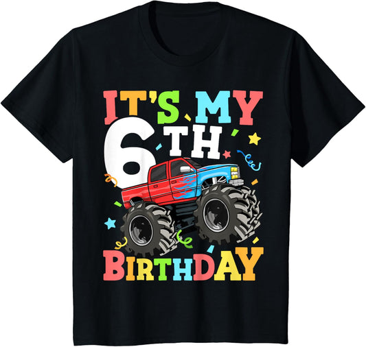 Kids Monster Truck It's My 6th Birthday Boy 6 T-Shirt