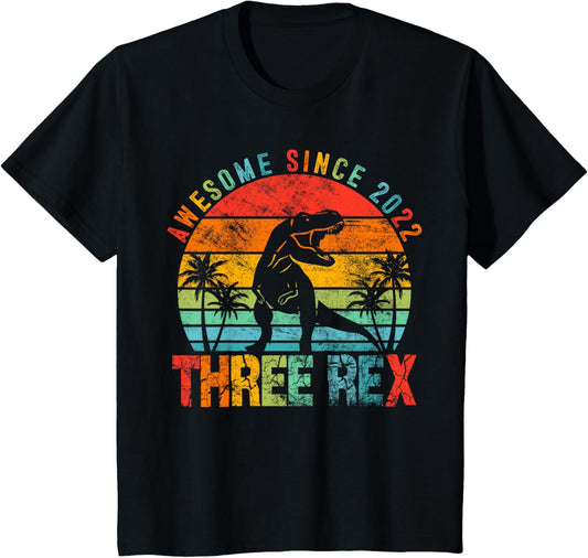 Kids Three Rex 3rd Birthday Gifts Third Dinosaur 3 Years Old Boy T-Shirt