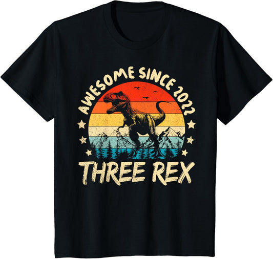 Kids Awesome Since 2022 Three Rex 3rd Birthday Dino 3 Year Old T-Shirt