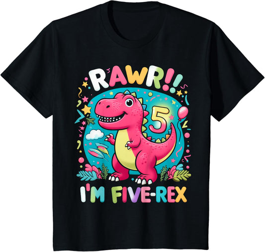 Rawr I'm Five-Rex 5 Years Old Fifth 5th Birthday Dinosaur T-Shirt