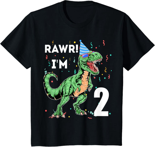 Kids Rawr I'm 2 dinosaur Trex 2nd birthday child girl boy T-Shirt