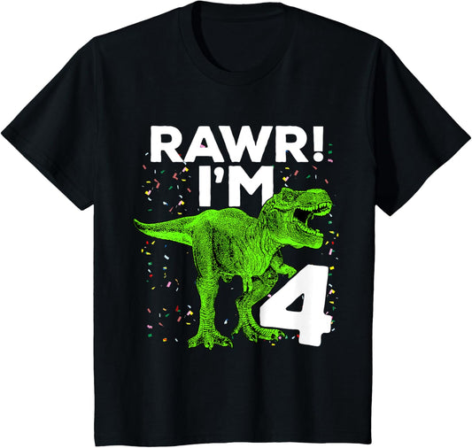 Kids Roar Rawr I'm Four 4 T Rex Dinosaur Birthday Shirt for Boys T-Shirt
