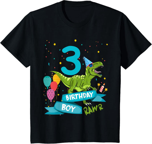 Kids 3rd Birthday Boy Party T-Rex Dinosaur Matching Shirts Rawr 3 T-Shirt