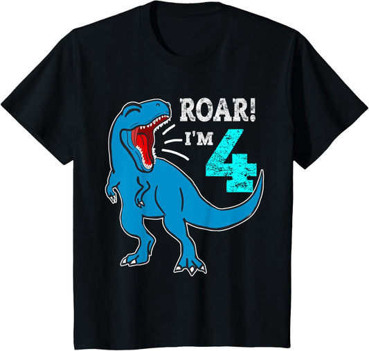ROAR! I'M 4 (four year old dinosaur birthday) 4th Dino Theme T-Shirt