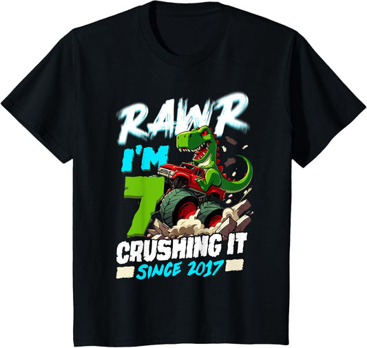 7 Crushing it Since 2017 T Rex Birthday Shirt 7 Years Old T-Shirt