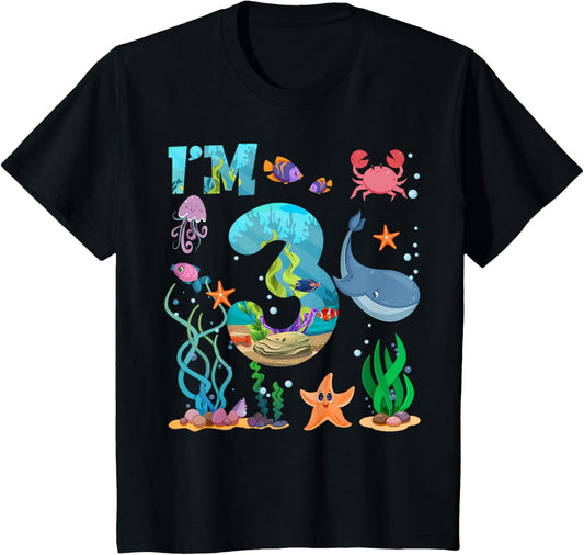 Kids 3 Year Old Boy Girl Sea Animals 3rd Birthday Kids T-Shirt