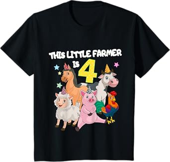Kids Farm 4 Year Old Birthday Outfit Boy Tractor 4th Birthday T-Shirt