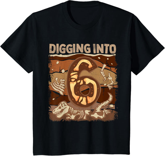 Future Paleontologist 6 Years Old Fossils Birthday Party T-Shirt