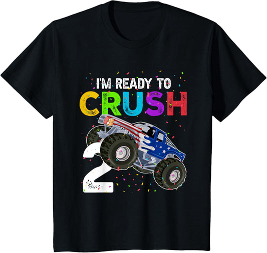 Kids I'm Ready To Crush 2 Years, Second Birthday US Monster Truck T-Shirt