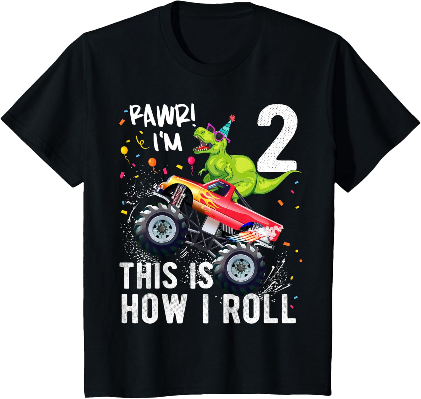 T Rex Dinosaur Monster Truck 2nd Birthday Boys and Girls T-Shirt