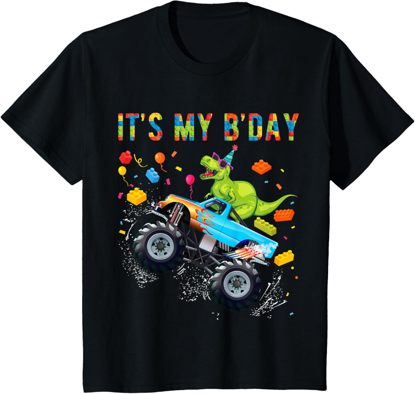 Building Blocks Monster Truck Dinosaur Birthday T-Shirt