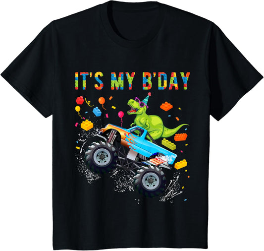 Building Blocks Monster Truck Dinosaur Birthday T-Shirt