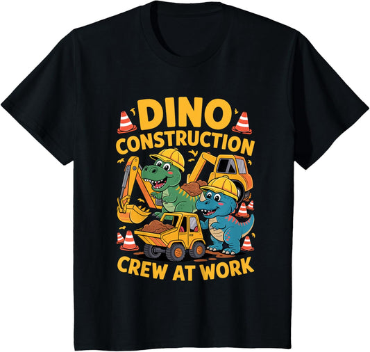 Kids Dino Construction Crew At Work Birthday Matching T-Shirt