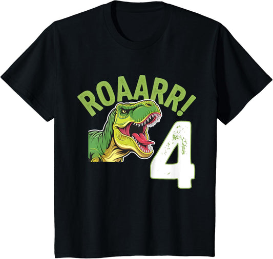 Kids 4th Birthday Boy 4 Years Dino Dinosaur Birthday T-Shirt