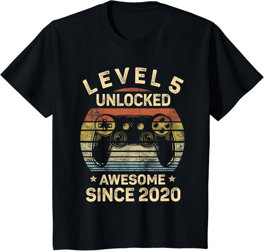 Kids Level 5 Unlocked 5th Birthday 5 Year Old Gifts Gamer Bday T-Shirt