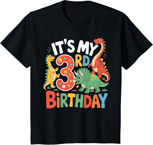Cute 3rd Birthday Dinosaur 3 Third Three Years Old Boys Bday T-Shirt