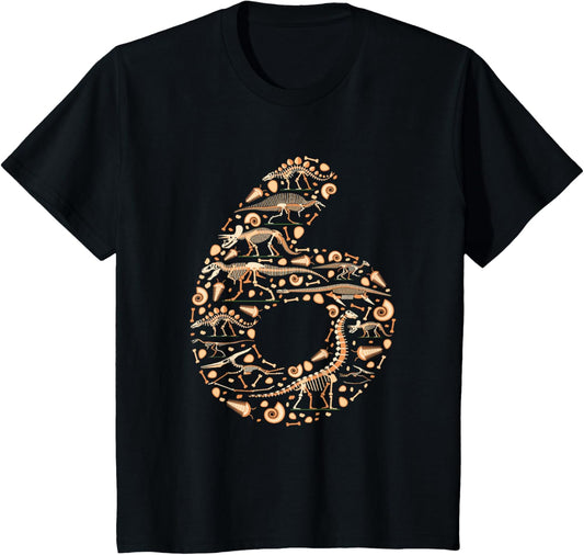 Dinosaur 6th birthday Boy Girl 6 year old Paleontologist T-Shirt