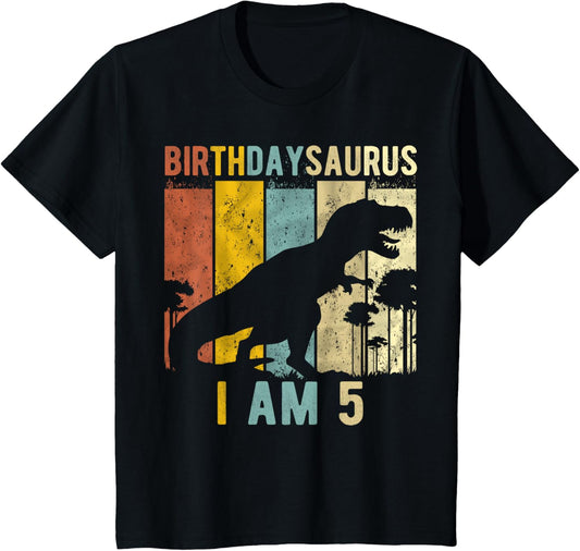 Kids 5th Birthday Dinosaur T Rex 5 Year Old Birthday T-Shirt