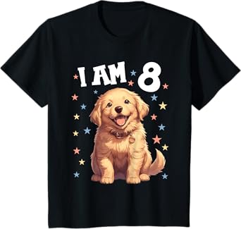 Kids 8 Years old 8th birthday Golden Retrievers Golden Retriever T-Shirt