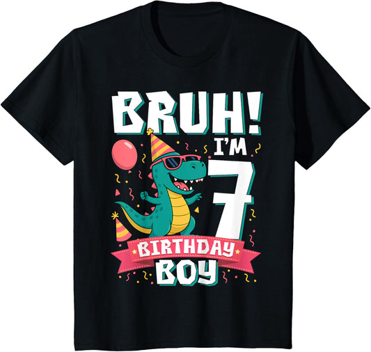 Kids Bruh I'm 7 Years Old Shirt 7th Birthday Boy T Rex Dinosaur T-Shirt
