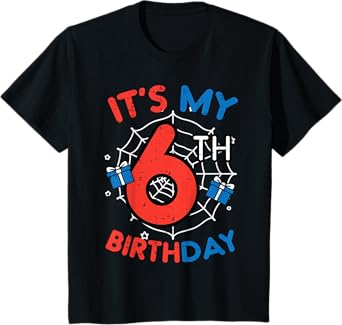 Kids Its My 6th Birthday Spider Web 6 Year Old Bday Boys Kids T-Shirt