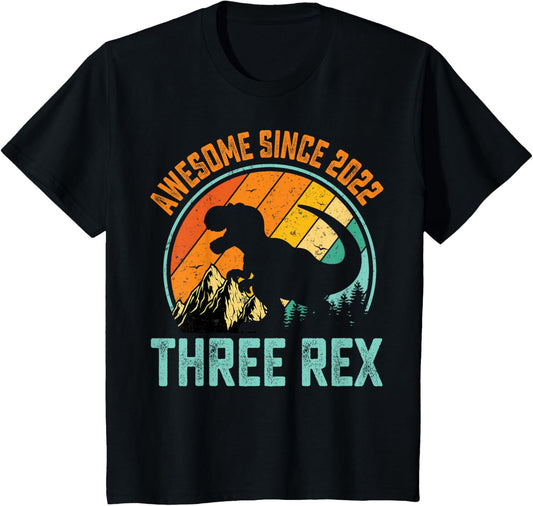 Awesome Since 2022 Three Rex Dinosaur T-Rex 3rd Birthday T-Shirt