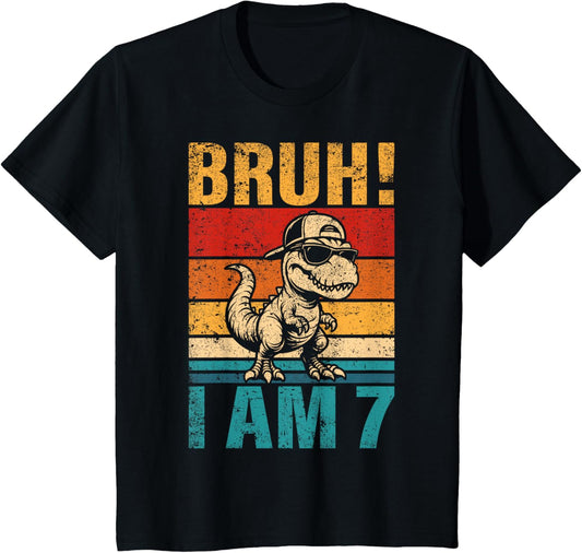 Kids 7 Year Old Birthday Boy Dinosaur Bruh It's My 7th Birthday T-Shirt