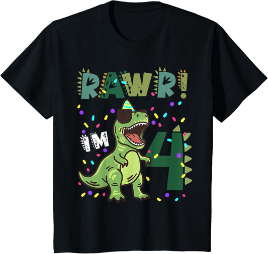 Kids Rawr Im Four Rex Dinosaur Birthday Boy Youth Kids T-Shirt