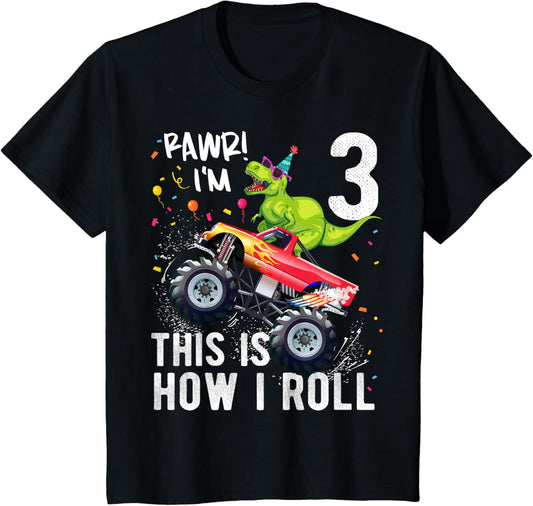 T Rex Dinosaur Monster Truck 3rd Birthday Boys and Girls T-Shirt