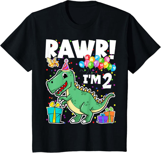 Rawr I'm 2 Dinosaur Second 2nd Birthday Two Year Old Toddler T-Shirt