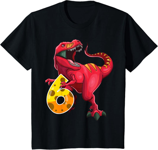 6th Birthday Shirt Dino T Rex 6 Years Old Dinosaur Boys Girl T-Shirt