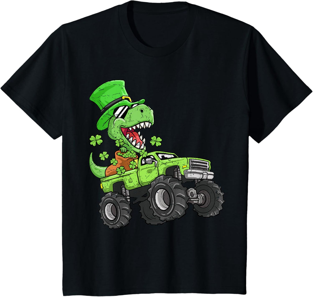 Kids Boys St Patricks Day Toddler T-Rex Dinosaur Monster Truck T-Shirt