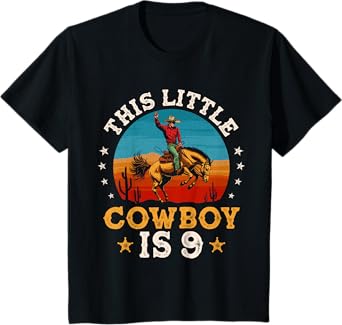 Kids Cowboy 9th Birthday Party 9 Year Old Boy Western Rodeo Horse T-Shirt