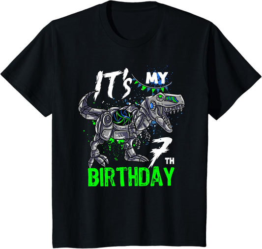 Its My 7th Birthday 7 Year Old Dino T-Rex Birthday T-Shirt