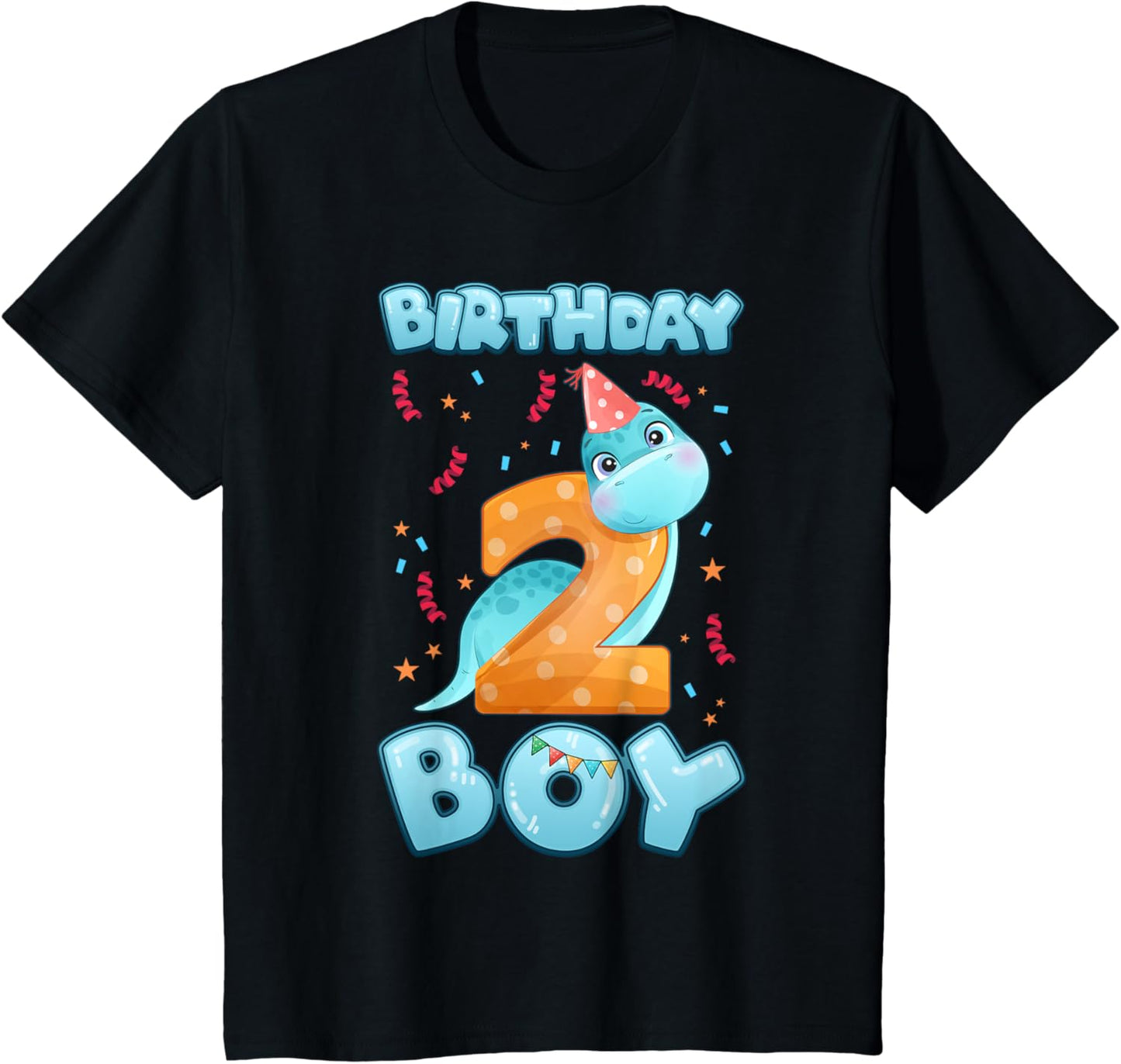 Kids 2 Year Old Birthday Boy, Little Dinosaur with Number 2 T-Shirt
