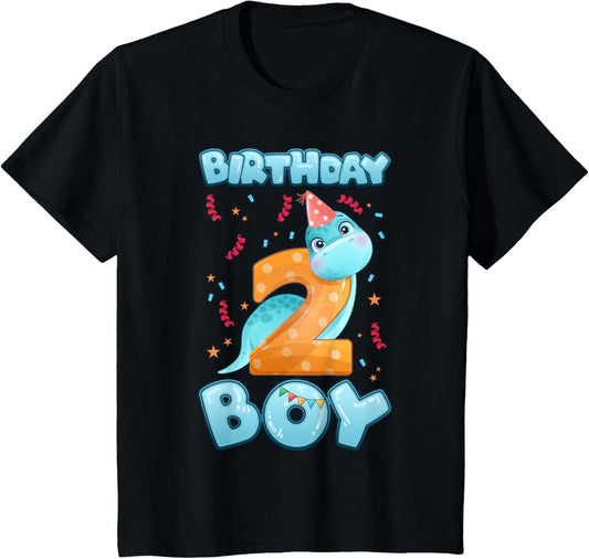 Kids 2 Year Old Birthday Boy, Little Dinosaur with Number 2 T-Shirt