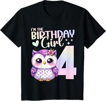 4th Birthday Owl Animals Fourth birthday girl 4 years T-Shirt
