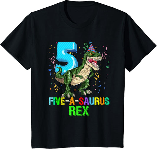Kids 5 Year Old Boy 5th Birthday Dinosaur Fiveasaurus T-Shirt
