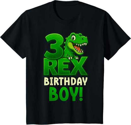 Kids Three Rex 3rd Birthday Shirt Third Dinosaur 3 Year Old T-Shirt
