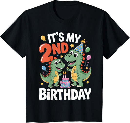 2nd Birthday Dinosaur Theme Party 2 Years Old Toddler Boys T-Shirt